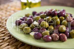 Marinated olives in plate