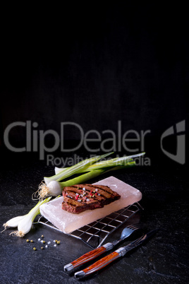 Steak on hot salt stone