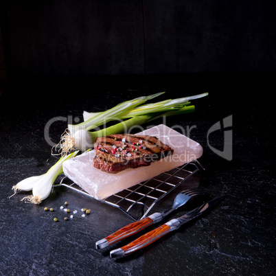 Steak on hot salt stone