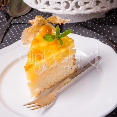 delicious cakes with Physalis, fresh apples and cream