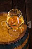 delicious bourbon on a wooden barrel