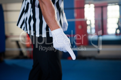 Midsection of male referee pointing down