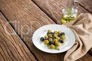 Marinated olives in plate