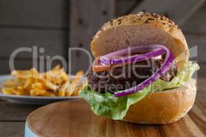 Hamburger on chopping board