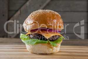 Hamburger on wooden table