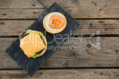 Close up of burger ingredients on slate