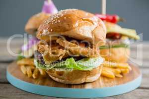 Onion rings in burger
