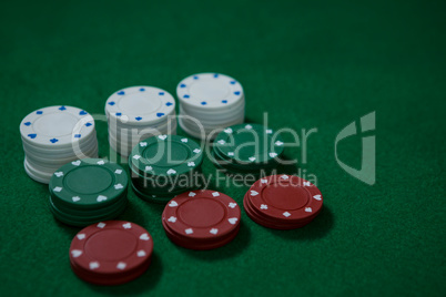 High angle view of poker chips