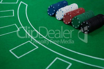 Close-up of chips on blackjack table