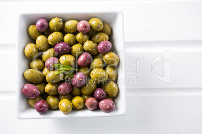 Marinated olives in bowl