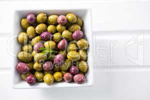 Marinated olives in bowl