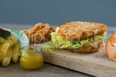 Close up of burger with lettuce