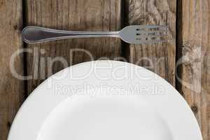 Cropped image of plate by fork