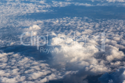 View on cloudscape from airplane window