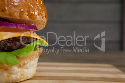 Hamburger on wooden table