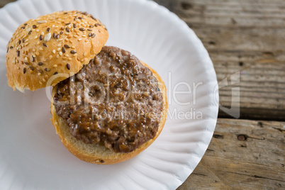 High angle view of hamburger in plate