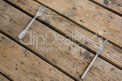 High angle view of fork and table knife