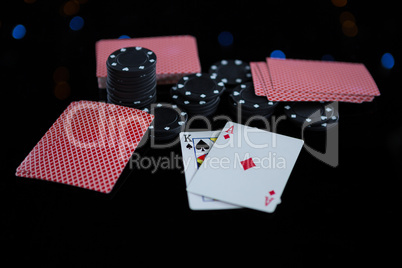 Close-up of chips and cards