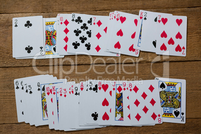 Overhead view of fanned out cards