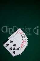 Playing cards arranged on poker table