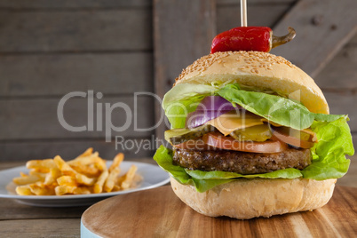 Hamburger on chopping board