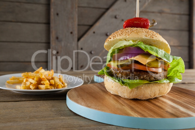 Hamburger on chopping board