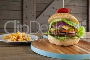 Hamburger on chopping board