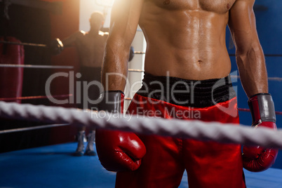 Boxers standing in boxing ring