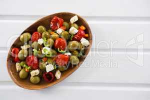 Marinated olive and vegetables in bowl