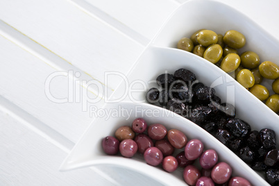 Close-up of pickled olives in platter
