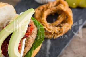 Close up of avocado in burger