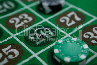 Close-up of ring and chips