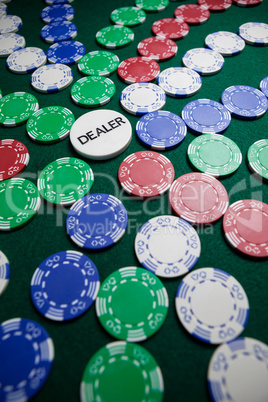 Casino chips arranged on poker table