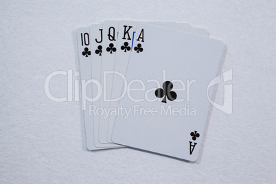 Playing cards arranged on white background