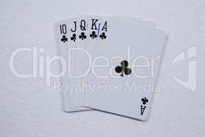 Playing cards arranged on white background