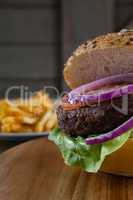 Hamburger on chopping board