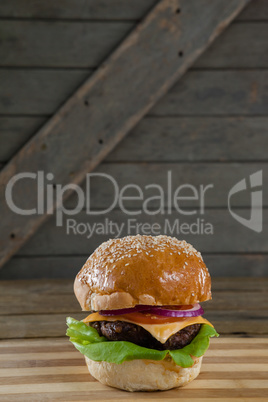 Hamburger on wooden table