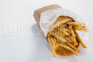 French fried chips in a take away paper bag