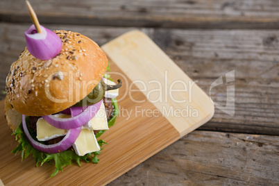 High angle view of burger with cottage cheese