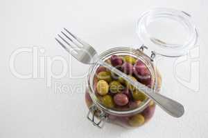 Pickled olives in jar