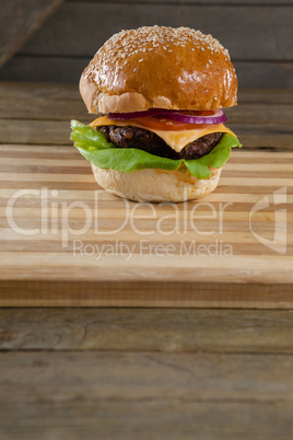 Hamburger on wooden table