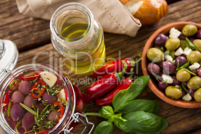 Pickled olives with ingredients