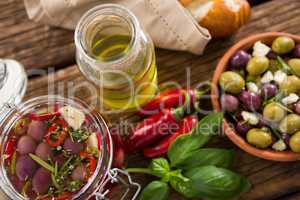 Pickled olives with ingredients