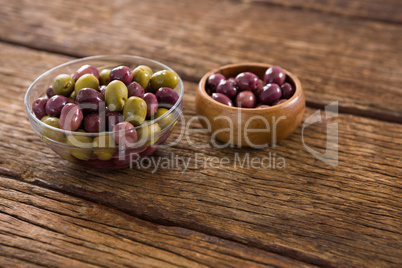 Marinated olives in bowls