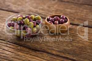 Marinated olives in bowls