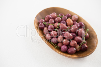 Close-up marinated olives in bowl