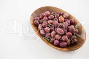 Close-up marinated olives in bowl