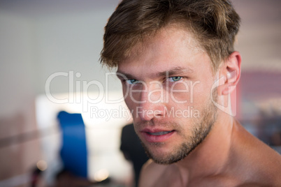 Close-up portrait of confident young male boxer