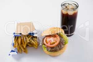 Burger and French fries with drink