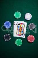 Playing cards and casino chips on poker table